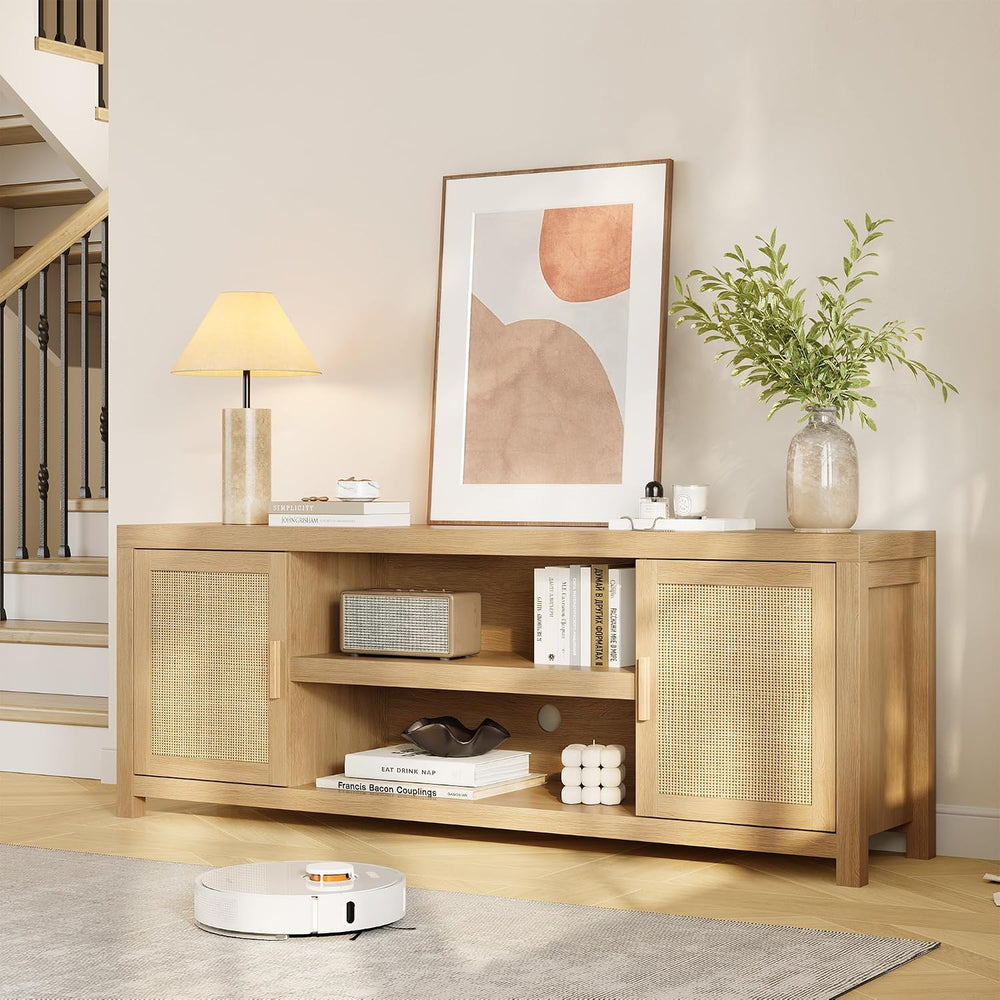 Garvee Rattan TV Stand 66 in Boho Entertainment Center