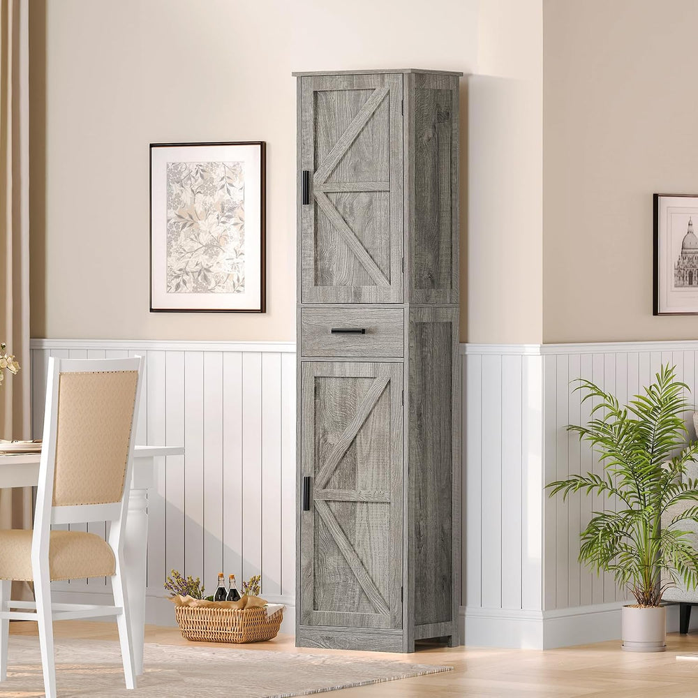 TEENFON Tall Bathroom Cabinet, Storage Cabinet with 6 Shelves & Drawer