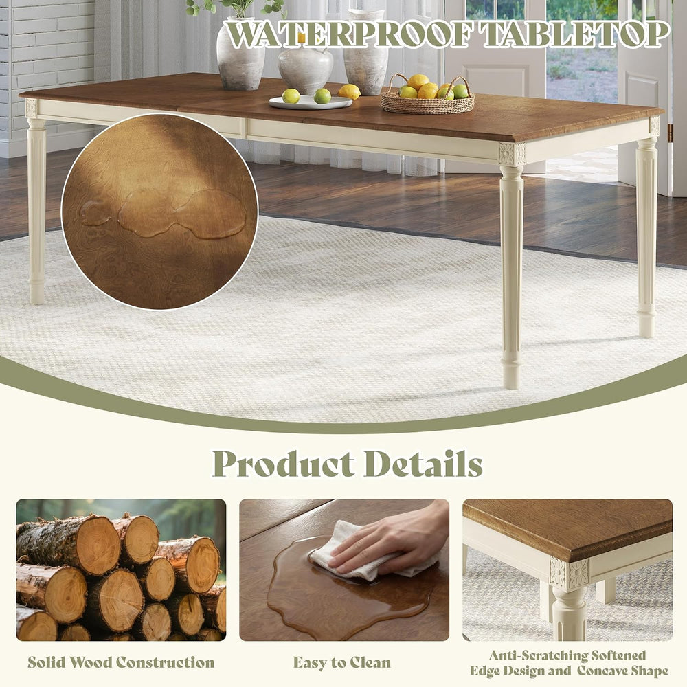 AMERLIFE 9 Piece Farmhouse Dining Table Set with 79" Table, Cream