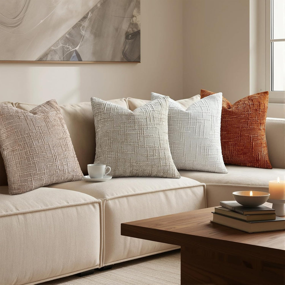 Pallene Light Brown Textured Chenille Throw Pillow Covers 24x24 Set of 2