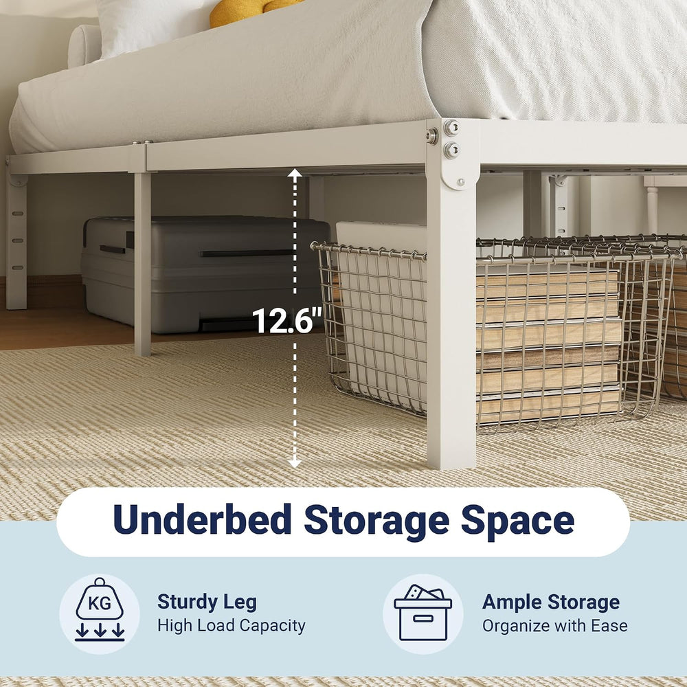 Allewie Twin XL Bed Frame, 14 inch Metal Beds with Storage Space, White