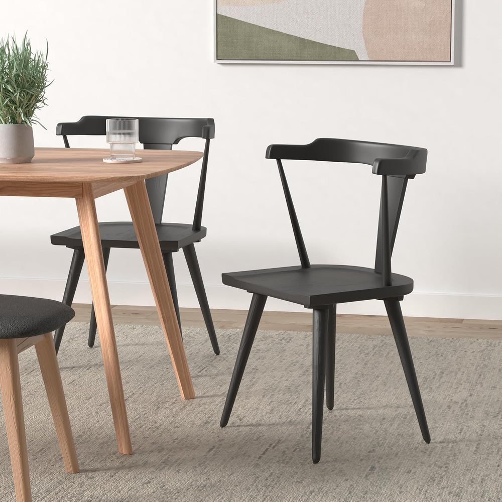 Poly & BARK Mid Century Modern Enzo Black Dining Chair – Solid Oak Wood S...