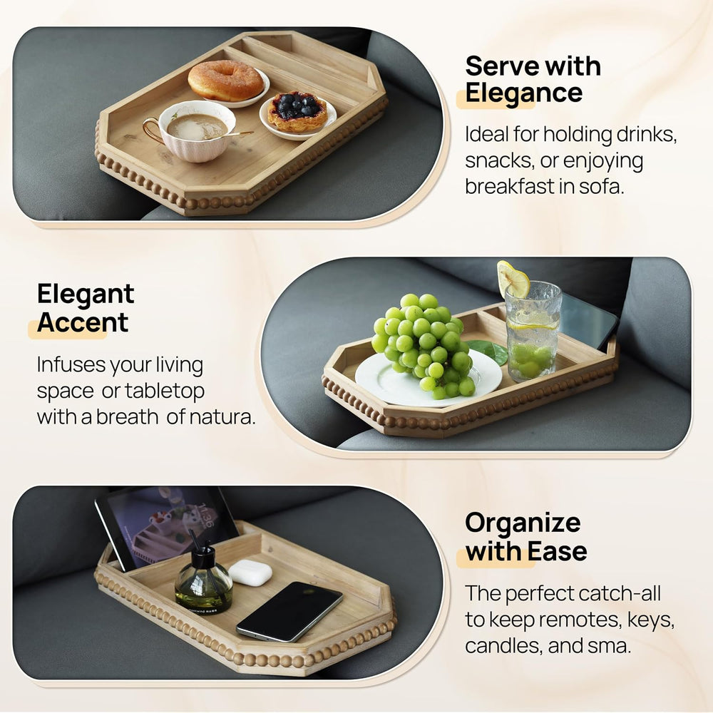 Wood Couch Tray Insert with Beads,Sofa Trays for Sectionals