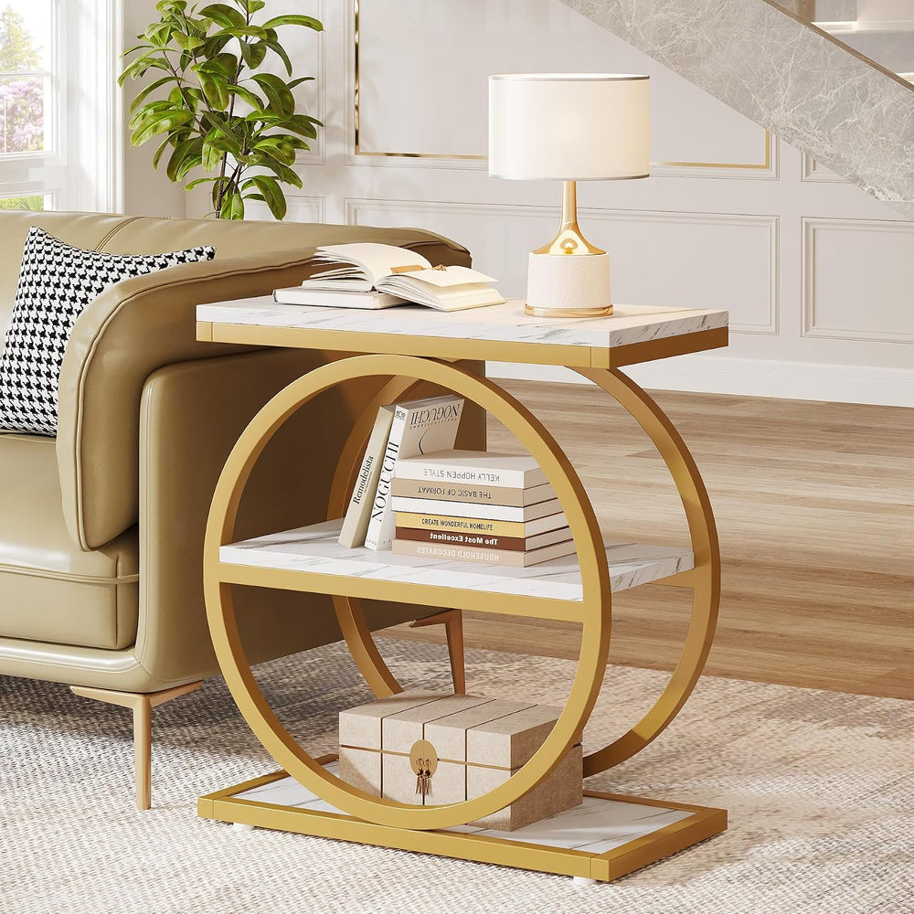 Tribesigns End Table with Storage Shelves Pack of 2, 3-Tier Wooden Industrial...