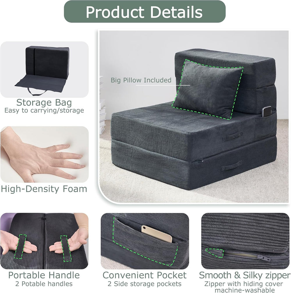 Folding Sofa Bed, Convertible Sleeper Chair Bed, Floor Sofa with Bag