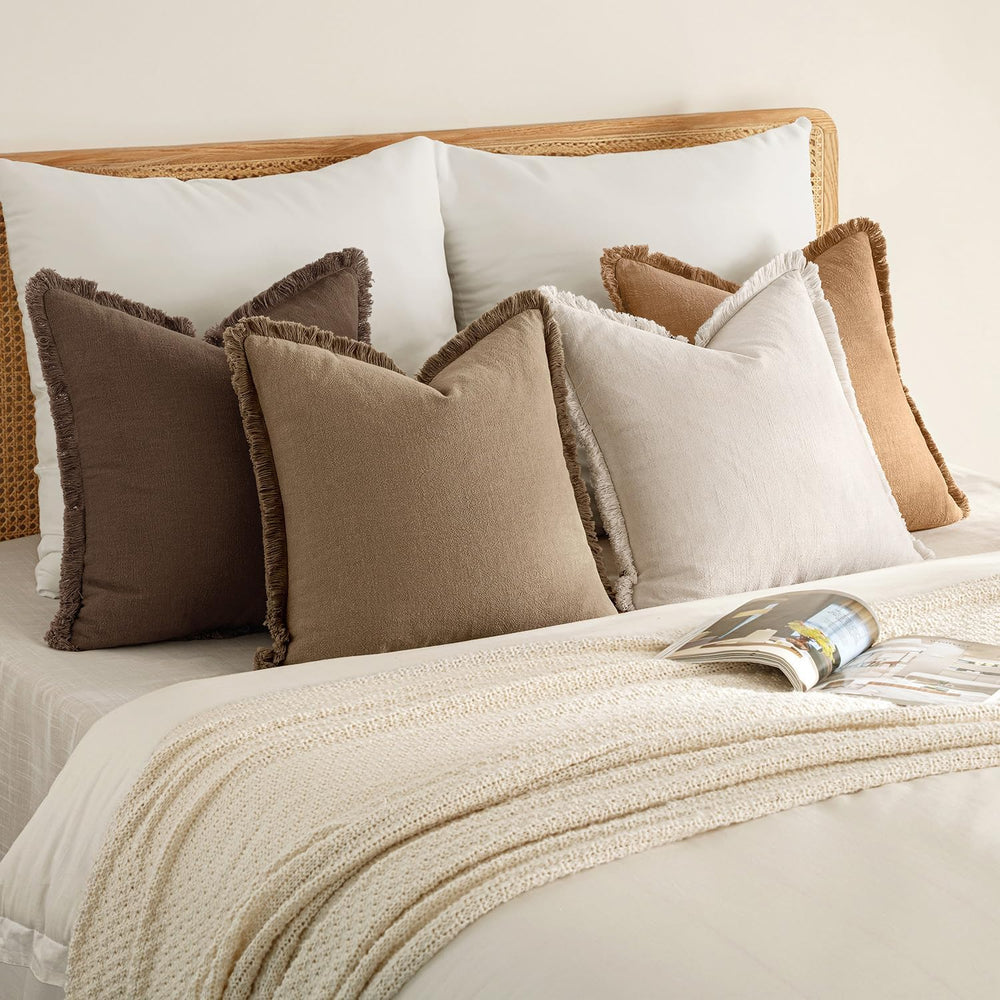MIULEE Fall Linen Fringe Pillow Covers Set of 4 18x18 Neutral Brown