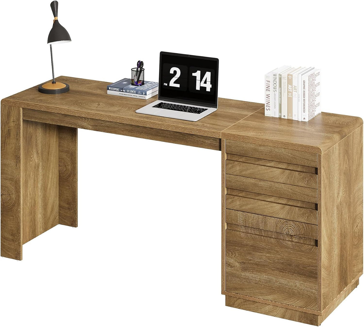 Tribesigns 55-Inch Computer Desk with 3 Drawers, Farmhouse Home Office Desk with Adjustable File Cabinet, Study Table Office Workstation, Walnut Brown