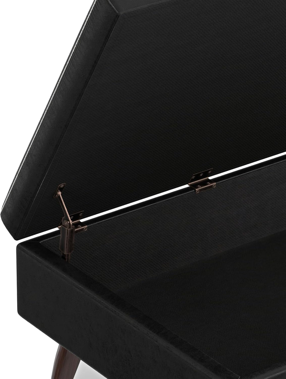 SIMPLIHOME Owen 34" Wide Vegan Leather Rectangle Lift Top Ottoman in Black