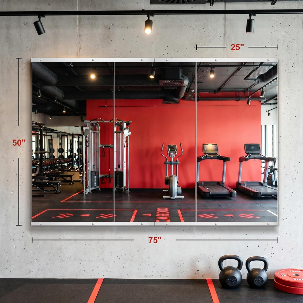 Home Gym Mirror for Wall, 50"x25"-3PCS Frameless Tempered Glass Mirror