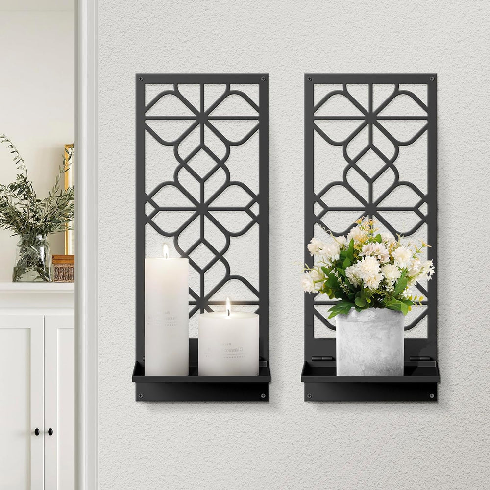 Black Metal Wall Art, Set of 2, Wall Candle Holder