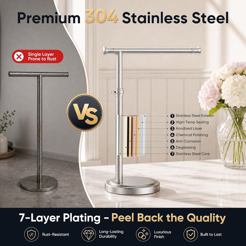 RUMOSE Hand Towel Holder Stand Countertop Towel Rack, Brushed Nickel