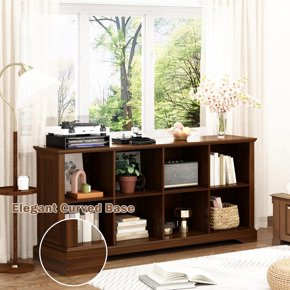 8 Cube Storage Organizer, 62" Long Low Horizontal Bookshelf,Walnut