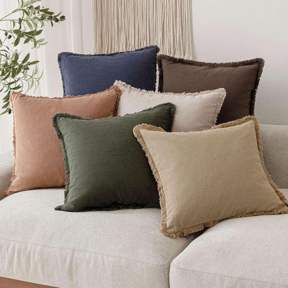 Foindtower Decorative Linen Fringe Throw Pillow Covers 22×22 Reddish Brown