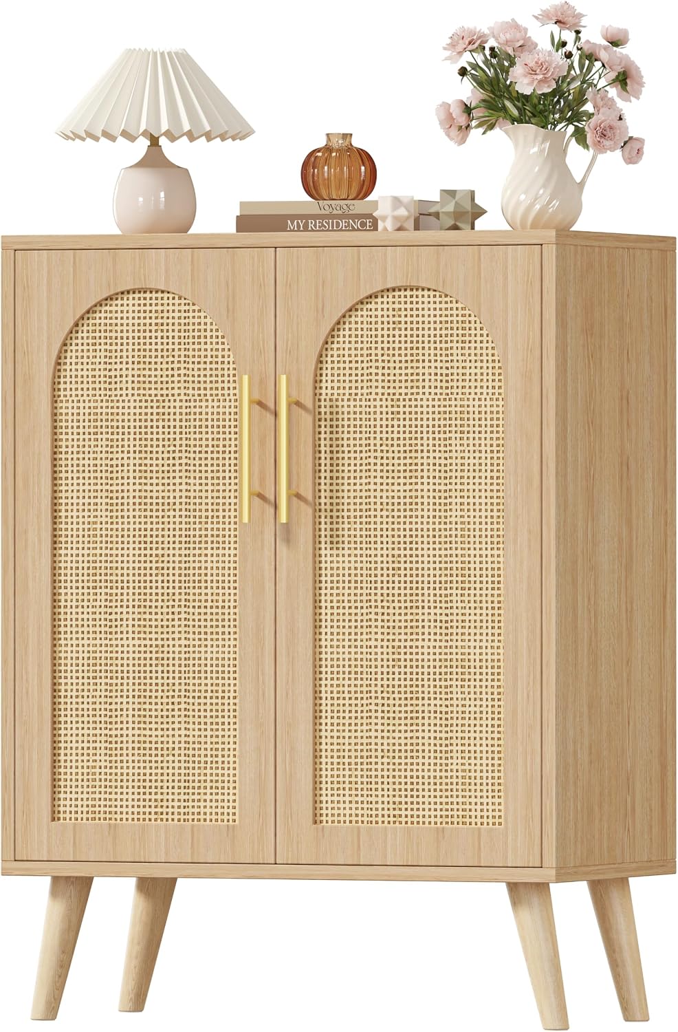 Keehusux Rattan Storage Cabinet with 2 Doors & Adjustable Shelf, Natural