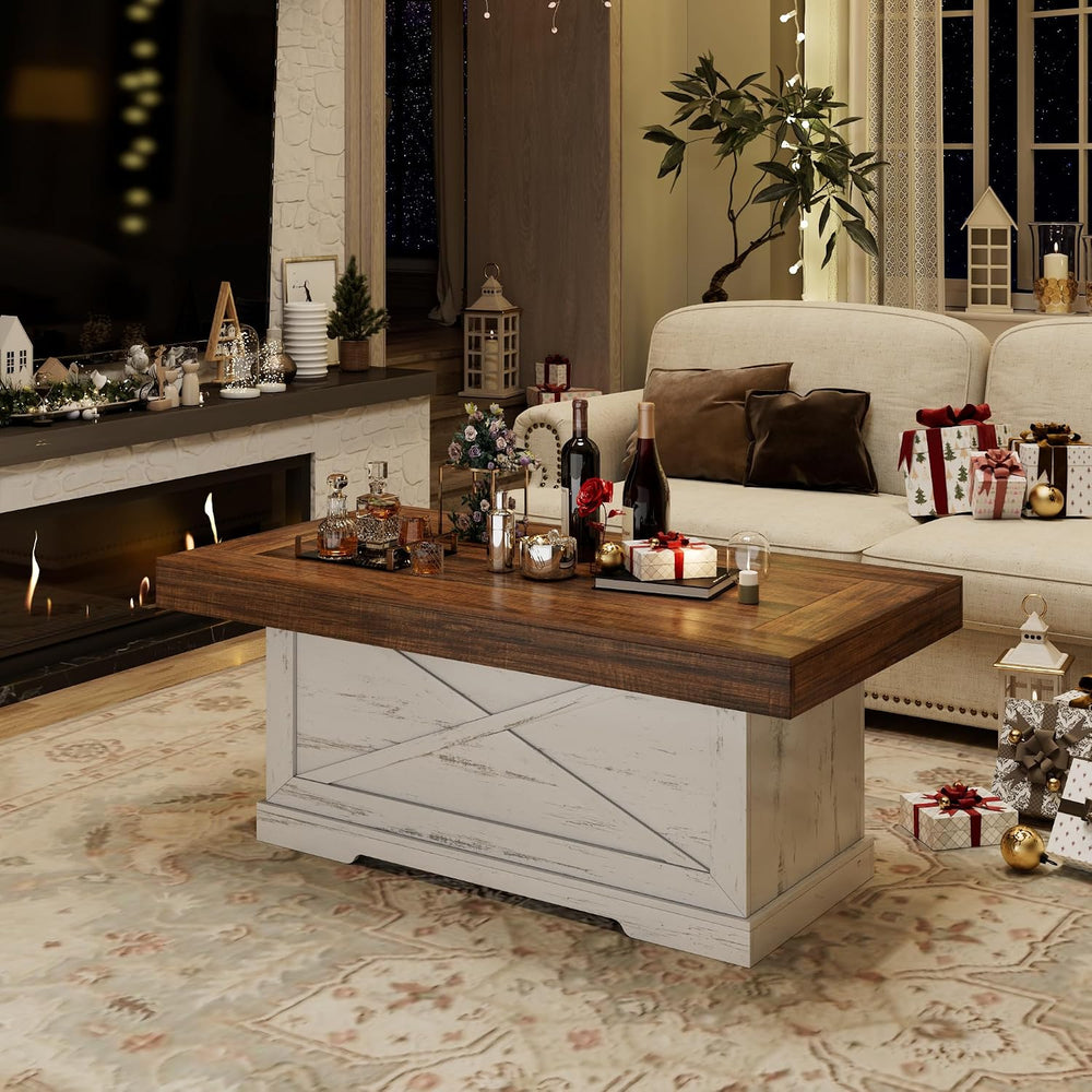 Lareth 39 in Rustic Coffee Table for Living Room with X-Design, Rectangle