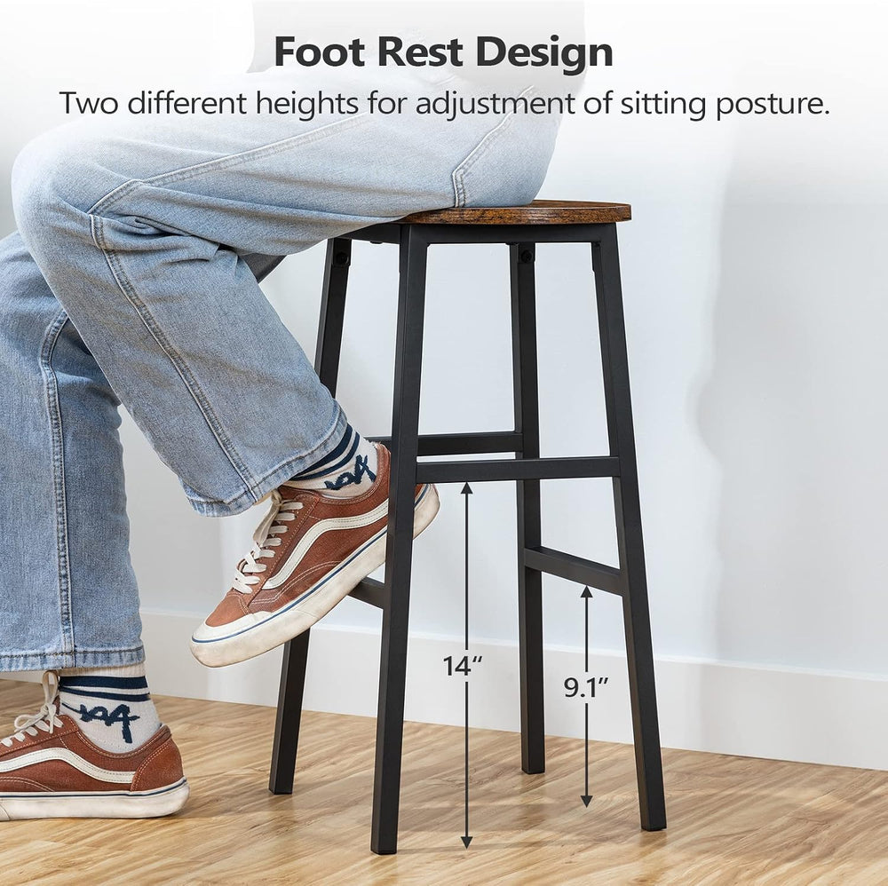 MAHANCRIS Bar Stools, Set of 2 Round Bar Chairs with Footrest, 24.4 Inch Kitc...
