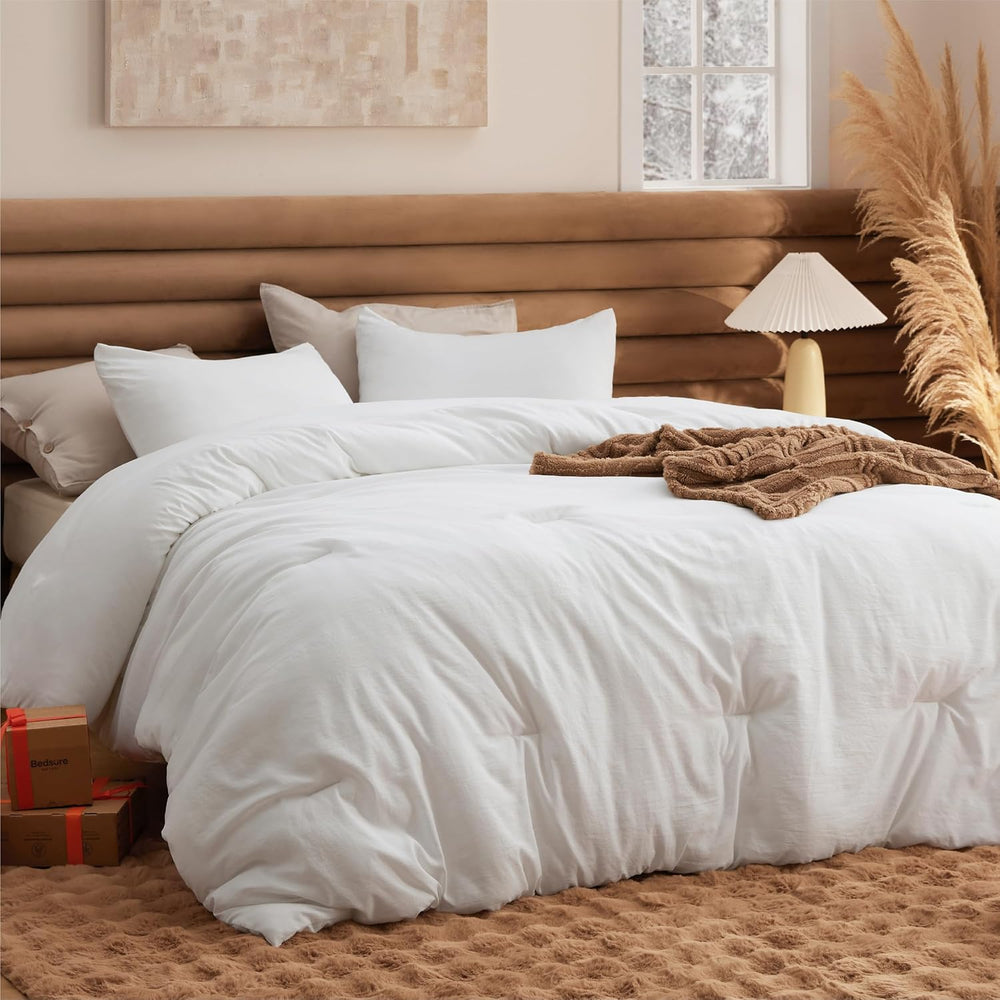 Bedsure King Comforter Set Prewashed Soft Bedding Set 3Pcs White 104"x90...
