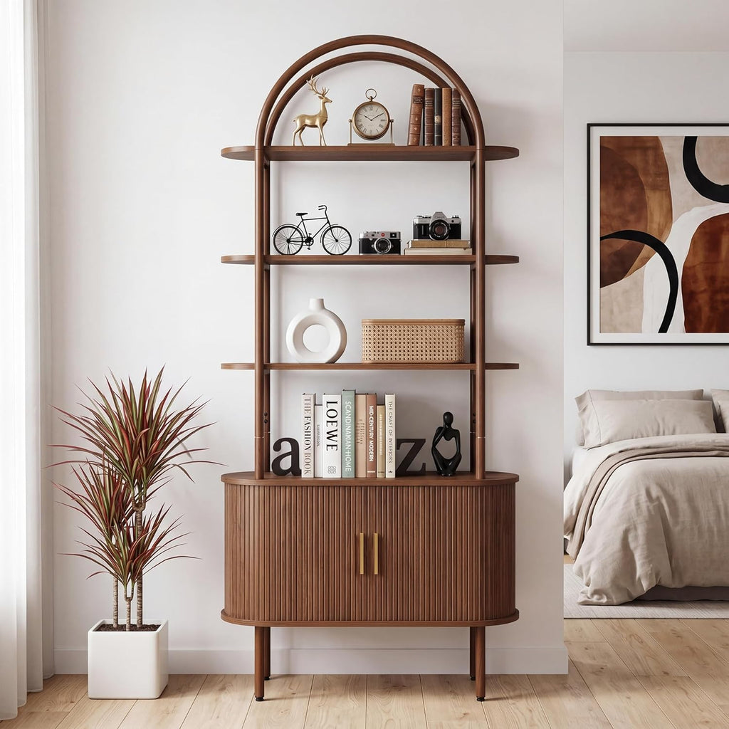 Janmer Home Unique Arched Bookshelf, 71" Tall Mid Century Modern Bookcase