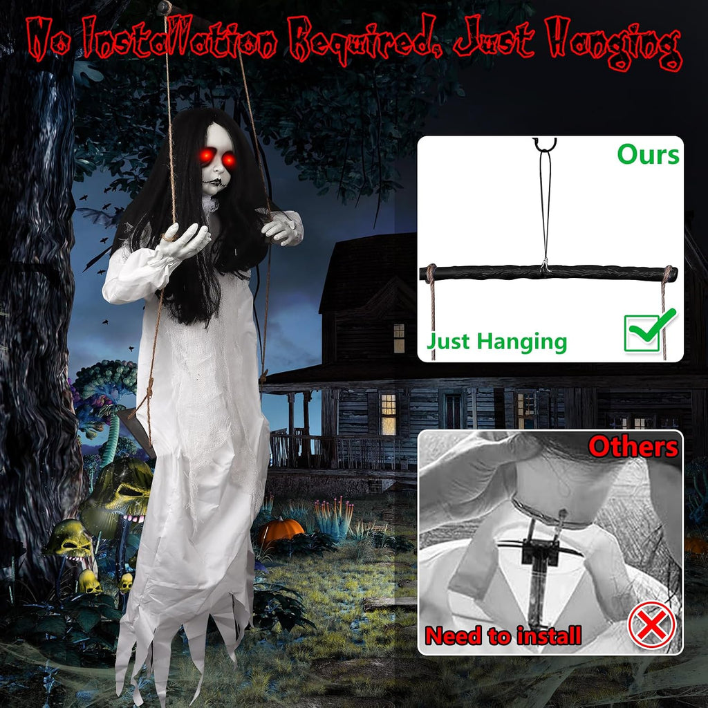 Scary Halloween Decorations Outdoor, 47" Hanging Swinging Girl Creepy Doll
