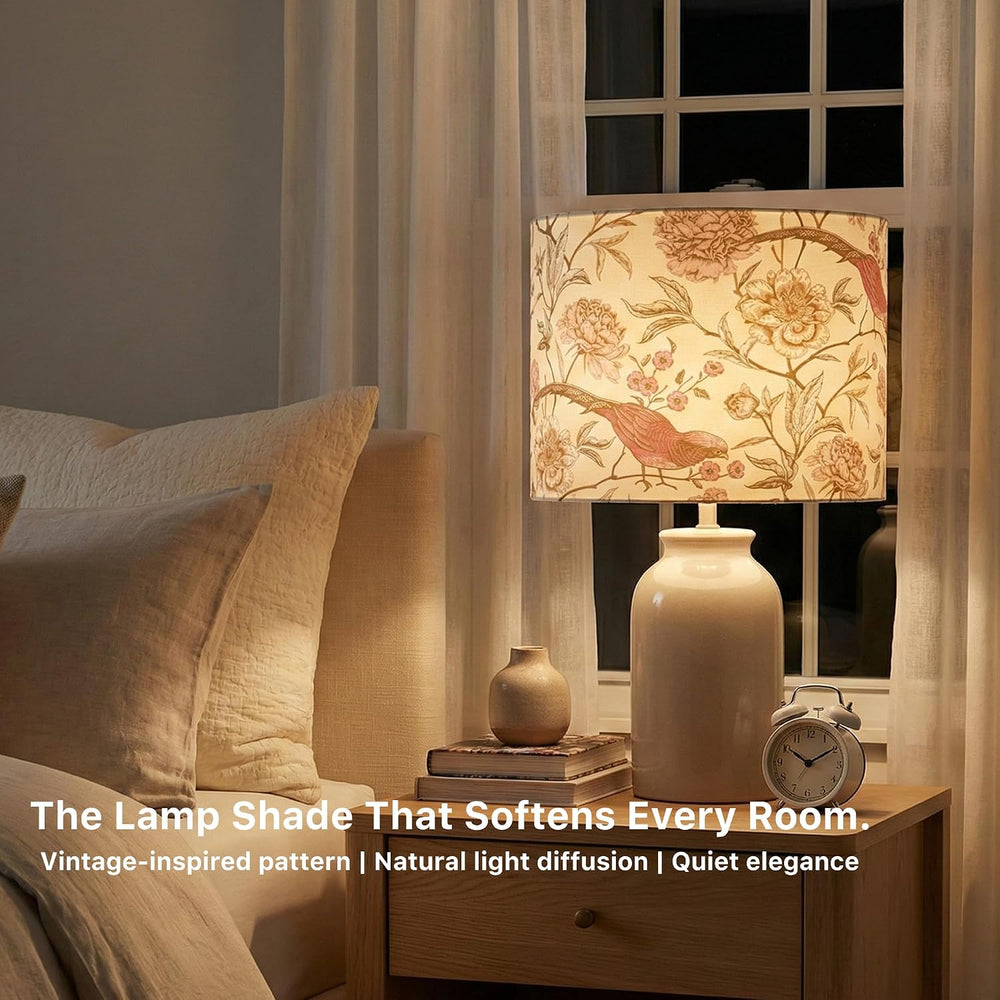 2-Pack Floral Bird Print Drum Lamp Shades – 13"x13"x10" with S...