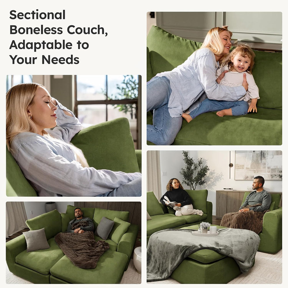 119" Modular Sectional Cloud Sofa, No Assembly Boneless Couch with Ottoman