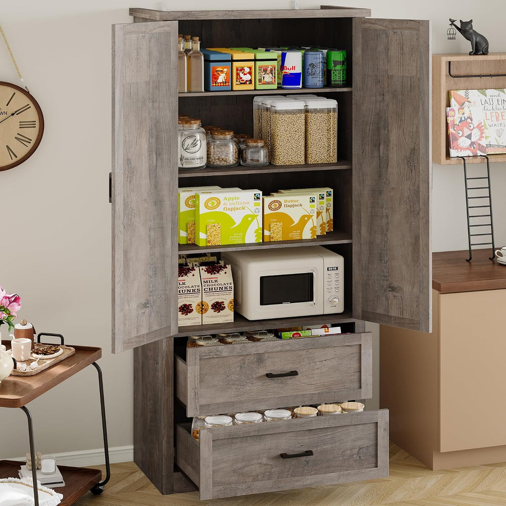 BORNOON Pantry Organizers and Storage Cabinet, 71” Barn Door Kitchen Cabinet ...