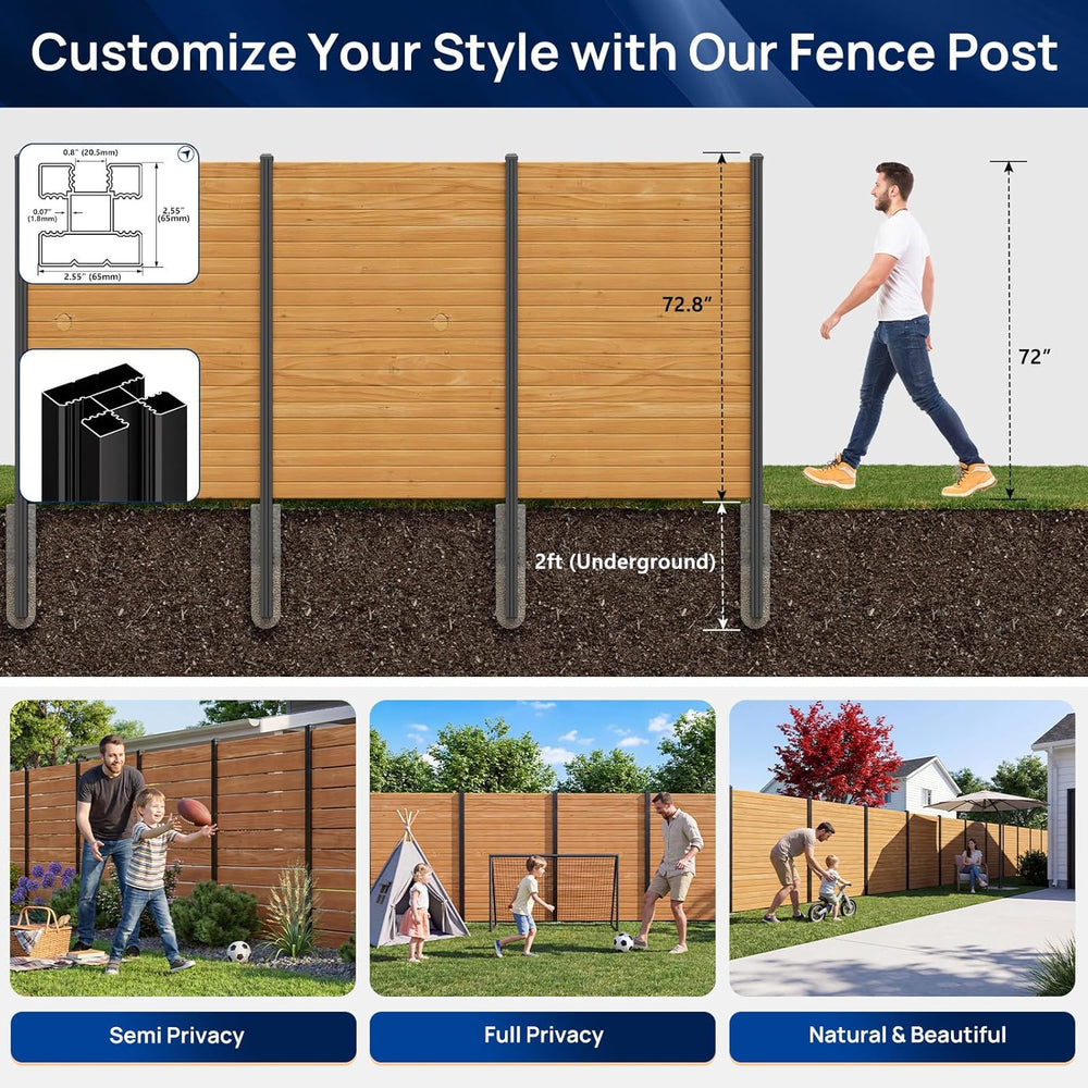 5 Pack 8FT Inground Aluminum Fence Posts for 6FT Privacy Panels