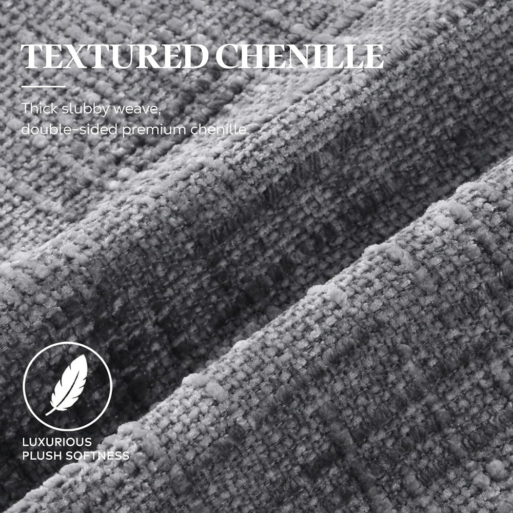Pallene Dark Grey Textured Chenille Throw Pillow Covers 24x24 Set of 2