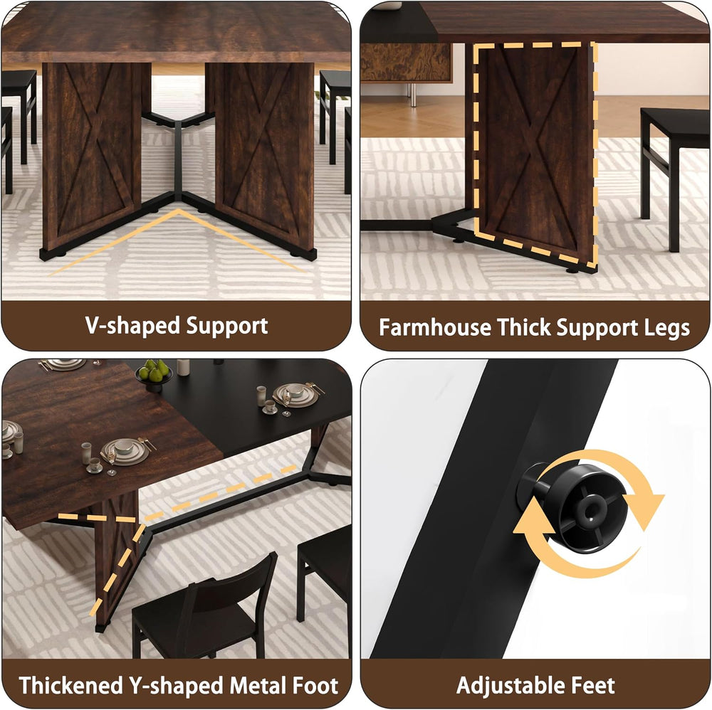 78.7 Inch Dining Table for 8 People, Large Rectangular Farmhouse Kitchen Tabl...