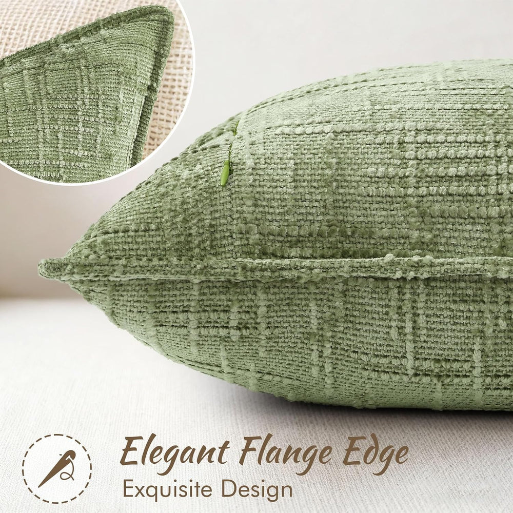 decorUhome Chenille Throw Pillow Covers 20x20 Set of 2, Sage Green
