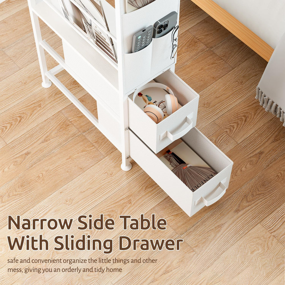 Oppro 2 Drawer Small Narrow Side End Table, Slim Nightstand with Wheels