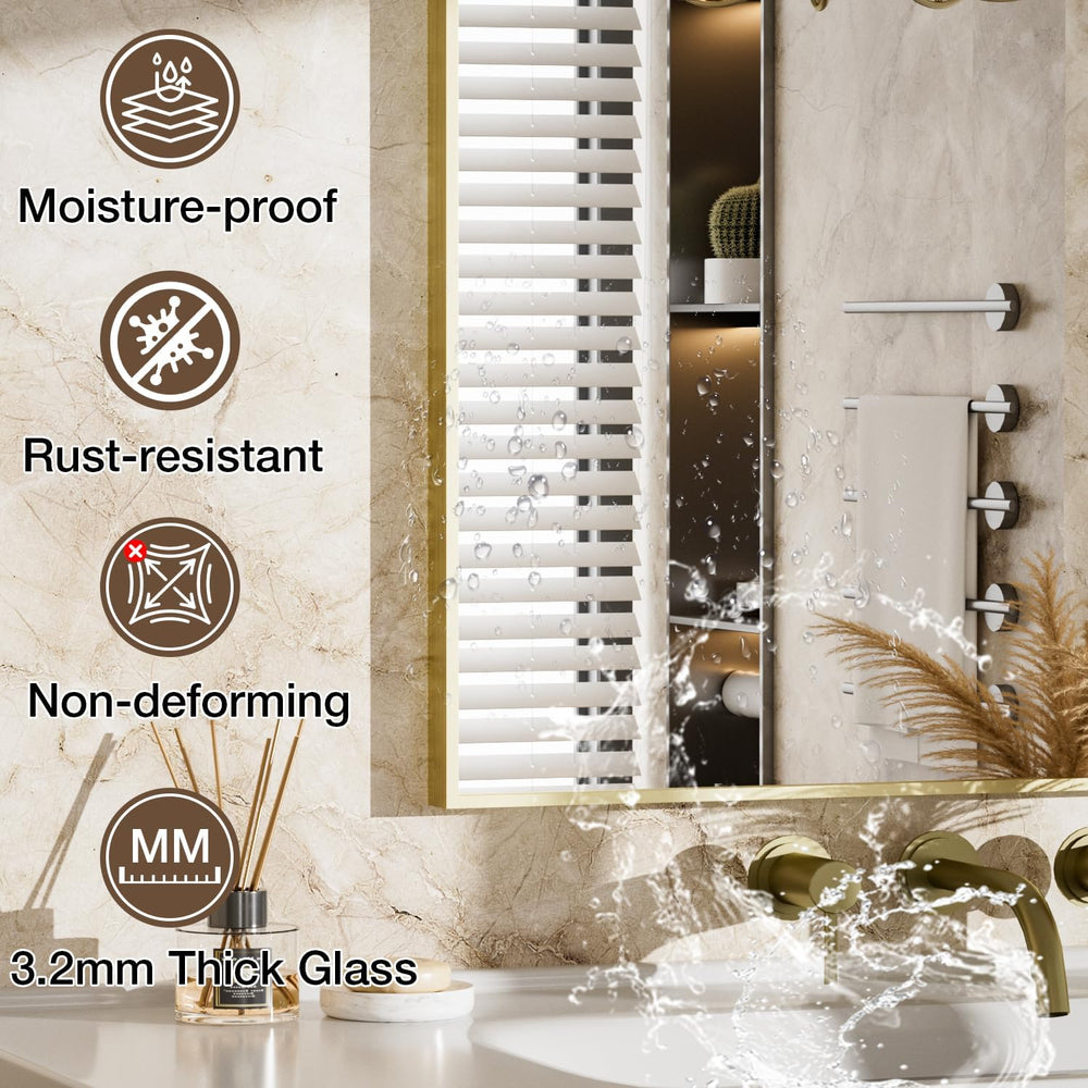 MZON 16" x 24" Brushed Gold Bathroom Vanity Mirror, Mirror for Over...