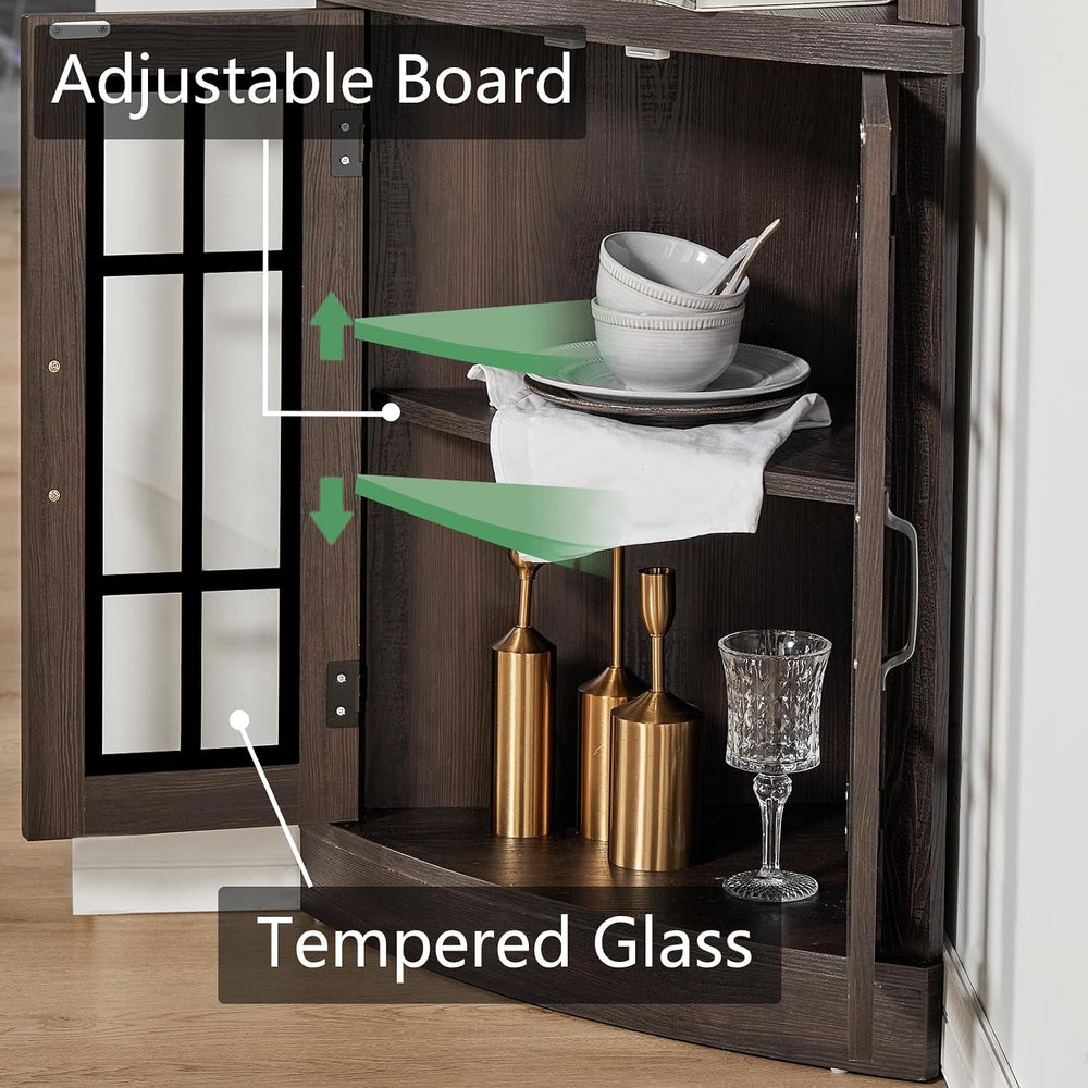 AMERLIFE Curved Corner Storage Cabinet, 65" Tall Freestanding Bookcase