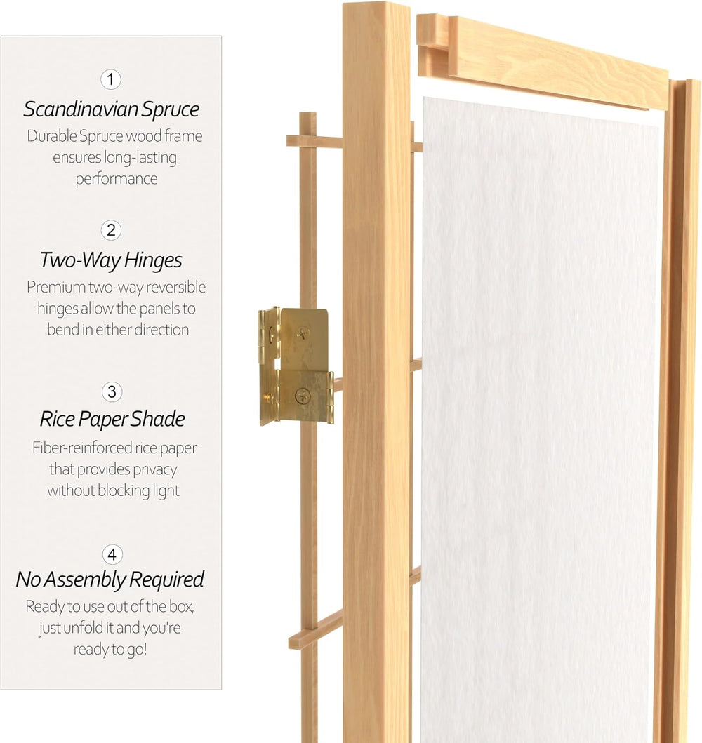 3 ft. Short Window Pane Shoji Screen - Natural - 6 Panels
