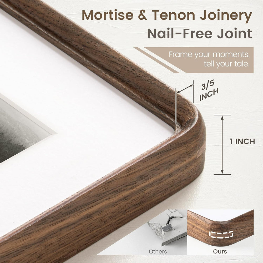 16 x 20 Picture Frame, Solid Walnut Wood Frame Matted for 11x14 Photos