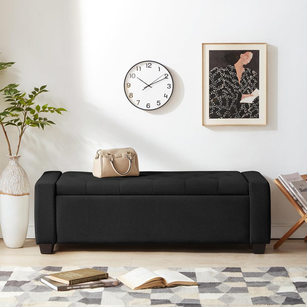 48" Ottoman with Storage, Black Storage Ottoman Bench with Safety Hinge