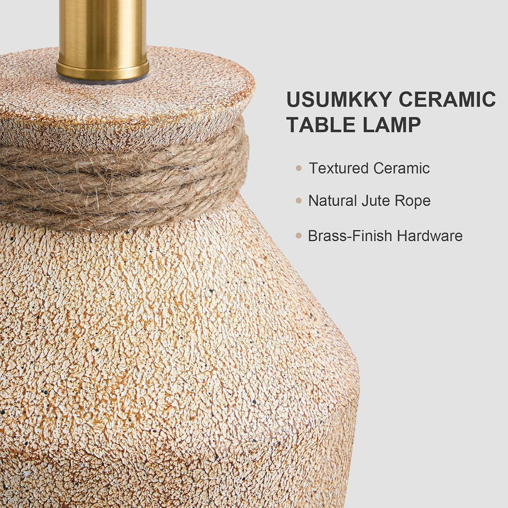 USumkky 22.5" Ceramic Table Lamp Coastal Farmhouse Bedside Lamp Sand Beige