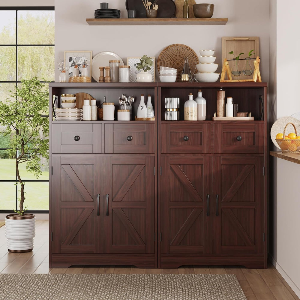 Farmhouse Accent Storage Cabinet with Drawers, Small Kitchen Pantry Cabinet