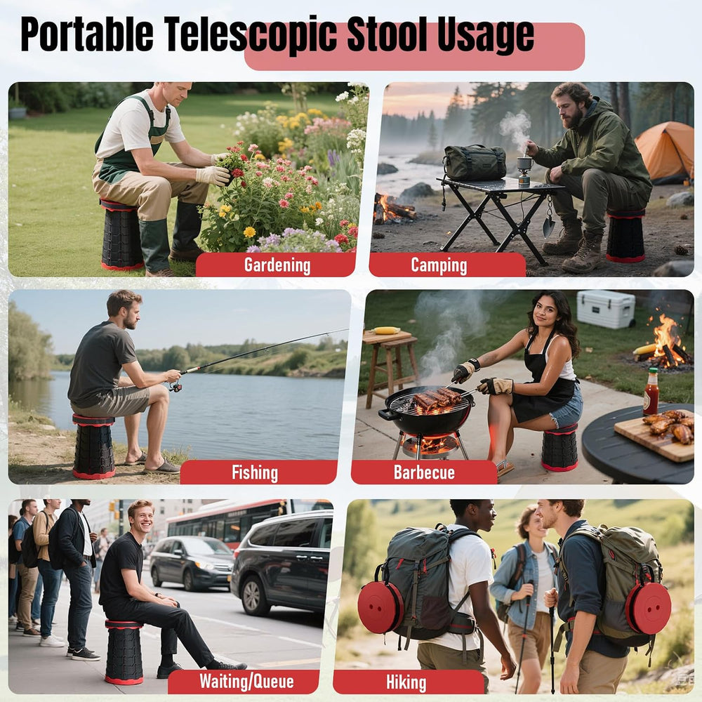 Doseno Collapsible Chair, Portable Collapsible Stool 2 Pack for Adults, Red