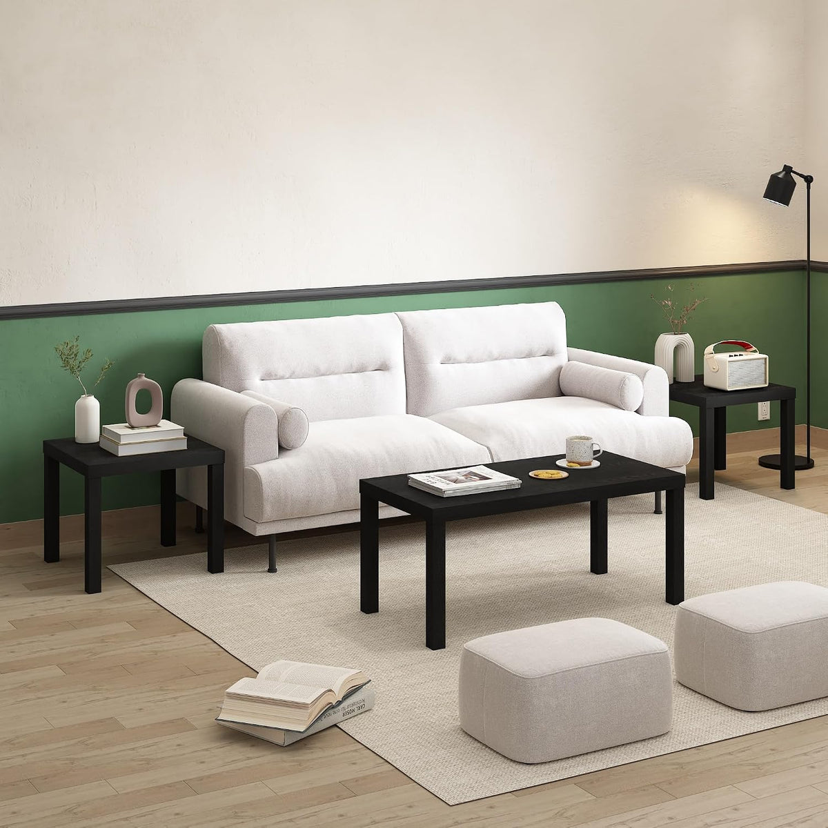 Furinno Classic Homey Square Parsons Side End Table, Set of 2, Black