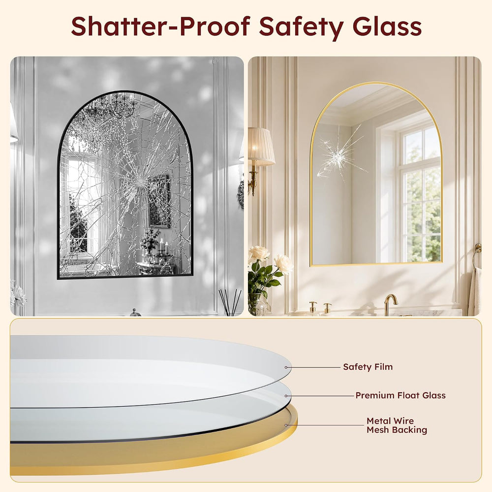 20"x30" Arched Black Bathroom Mirror – Metal Framed with HD Shatter...