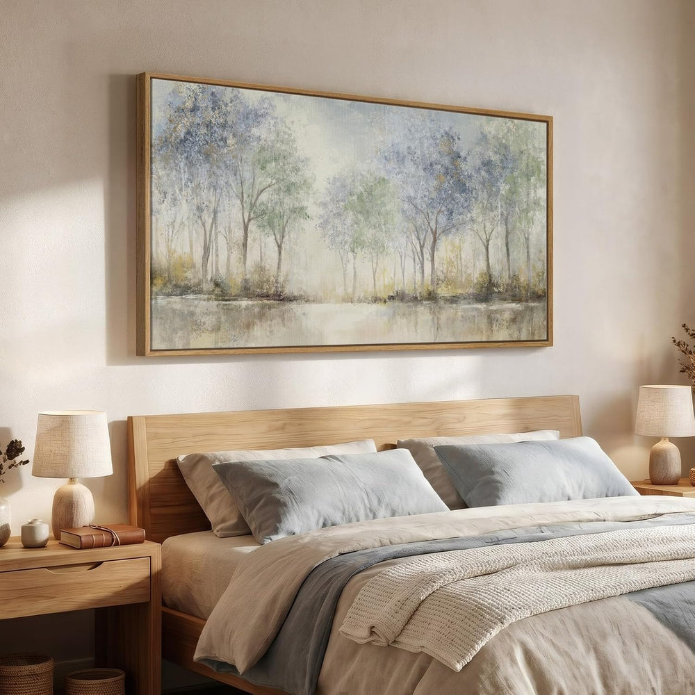Framed Abstract Neutral Forest Landscape Wall Art for Living Room, 60x30 In