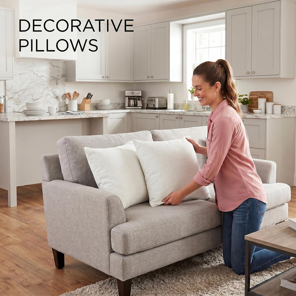 Set of 2 Velvet Throw Pillows with Inserts Included, 18x18 Cream