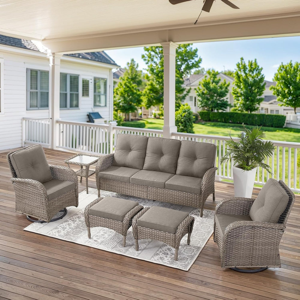 Belord Outdoor Ottomans for Patio Foot Rest - 25 Inch PE Wicker Foot Stool Se...