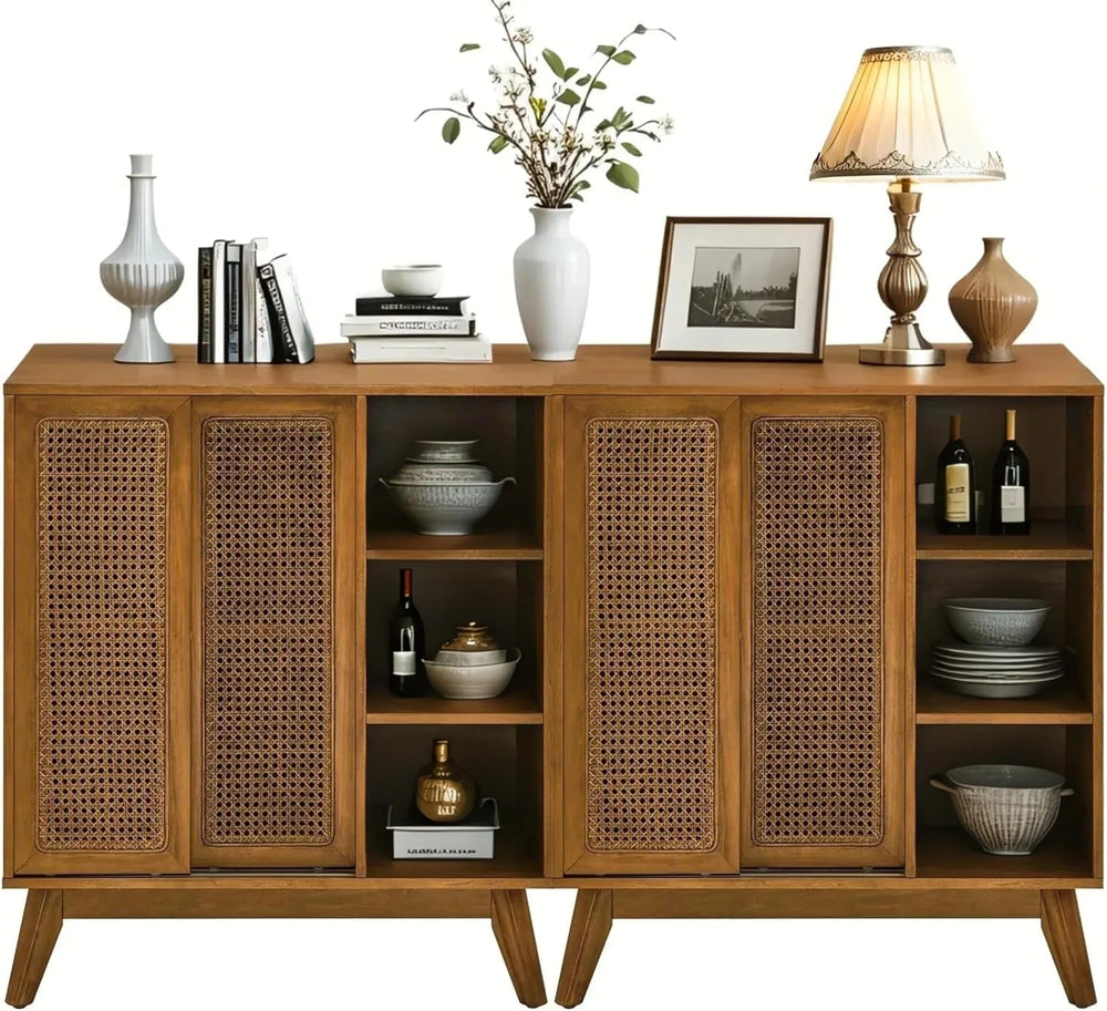LKTART Mid Century Modern Small Rattan Sideboard Buffet Storage Cabinet