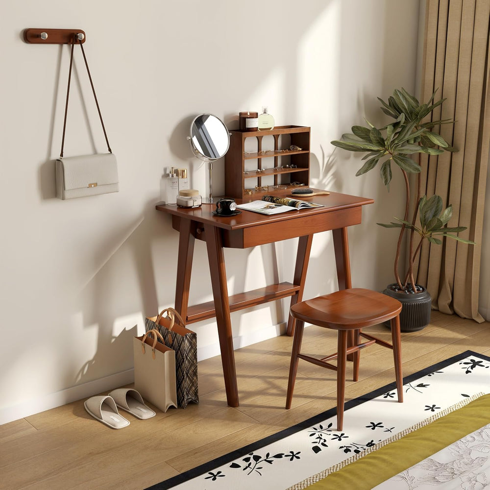 100% Solid Rubber Wood Desk Home Office Desk Mid Century Modern Writing Compu...