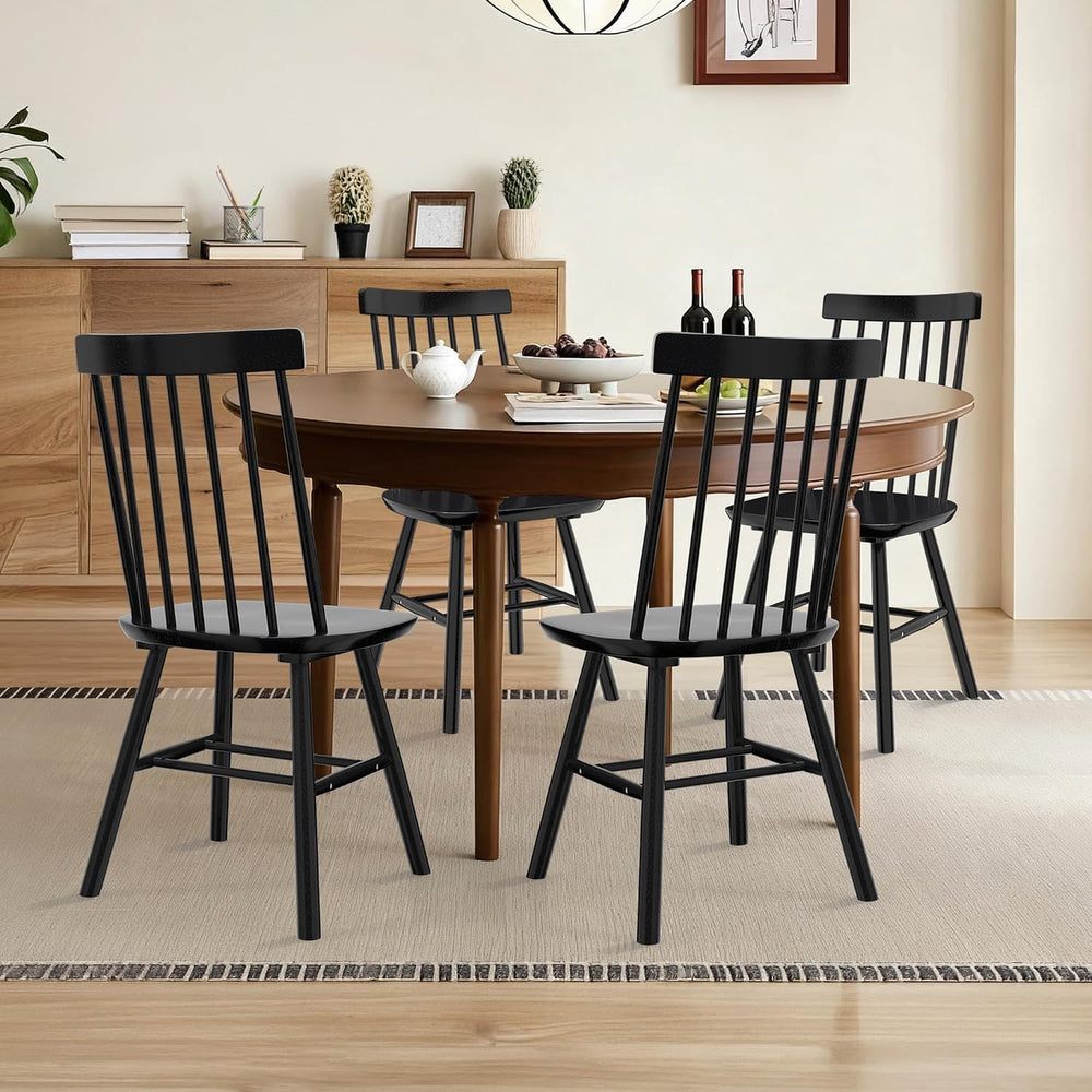 AreShark Windsor Dining Chairs Solid Wood Spindle Back, Set of 4, Black