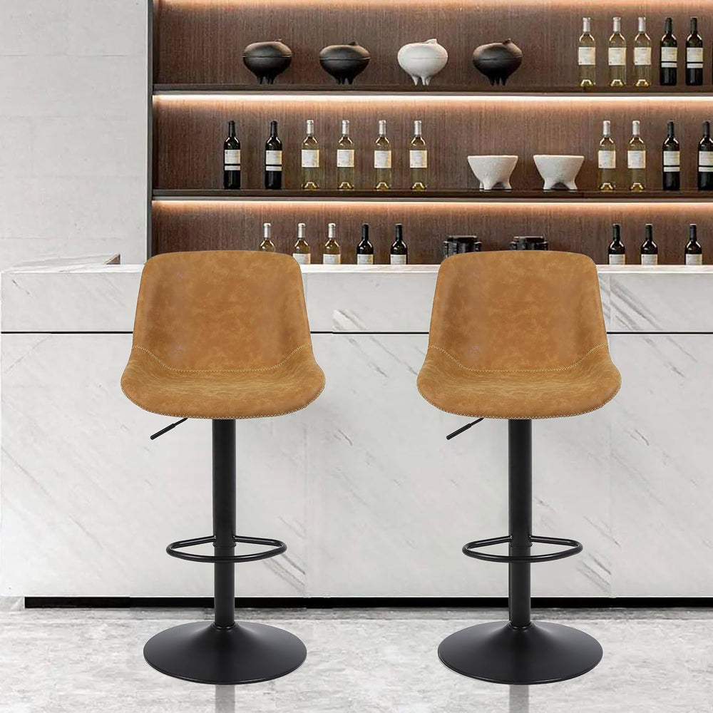 Swivel Bar Stools Set 2, Adjustable Suede-Like Leather Stool Yellow