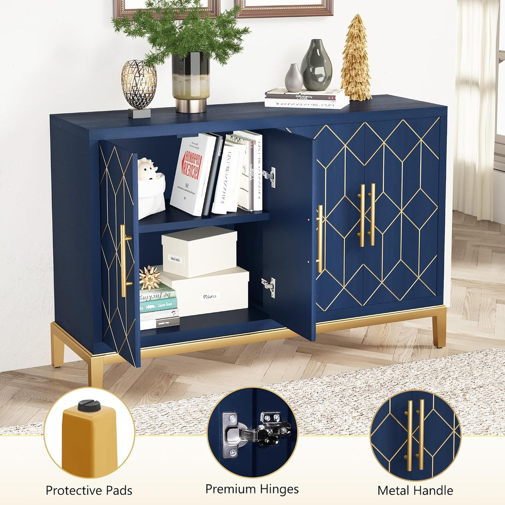 HLR 48" Accent Cabinet with 4 Doors and Shelves, Modern Credenza Storage...