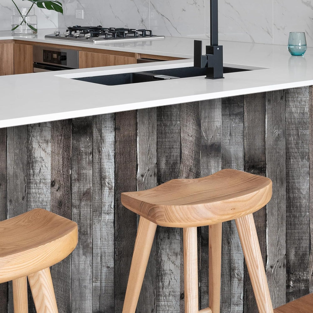 Yun-aeon Natural Wood-Dark Grey Contact Paper Peel and Stick Wallpaper
